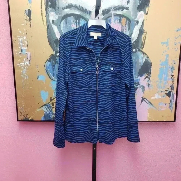 MICHAEL Michael Kors Blue Zebra Zip Up Shirt - Picture 1 of 6